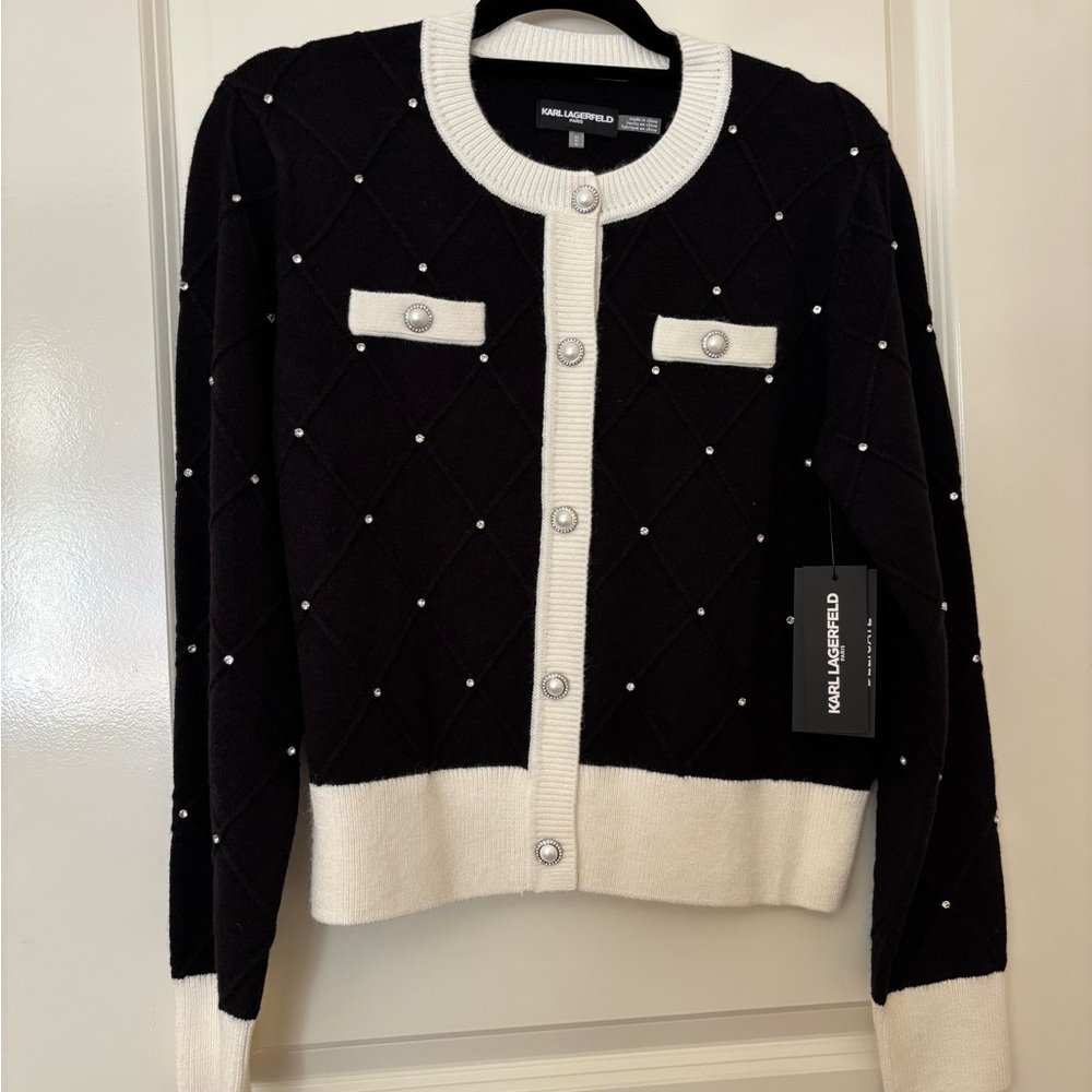 Karl Lagerfeld Black and White Cardigan - Picture 2 of 3